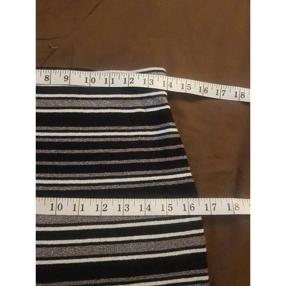 Loft Outlet Womens Skirt Gray Striped Pencil Metallic Black Silver Sparkle Sz XS
